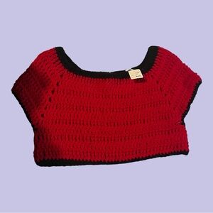 Stylish Red and Black Crochet Crop Top